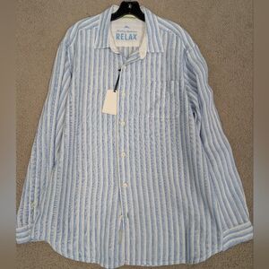 Tommy Bahama Blue Striped Men's Linen Shirt. Size Large (New With Tags)